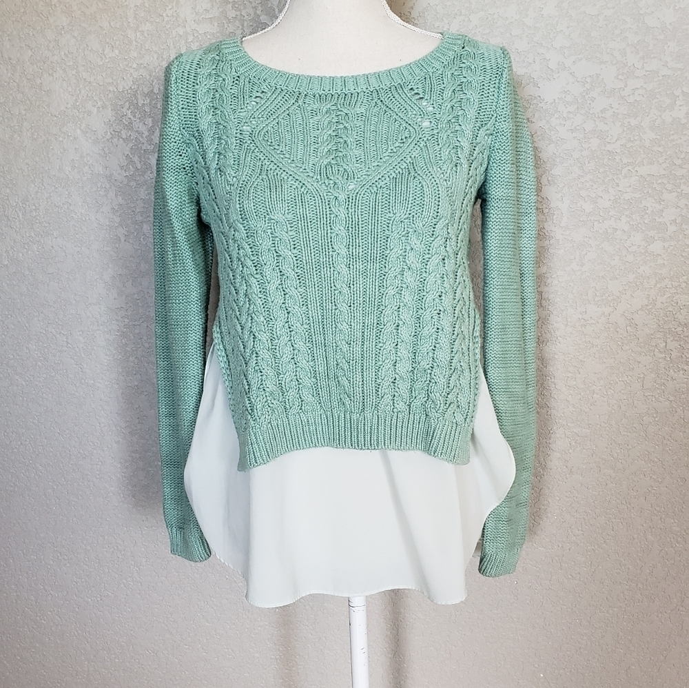 Moth cable knit sweater with a blouse attached
